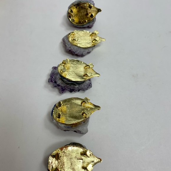 Set of 5 hedgehogs with Natural Amethyst quartz crystals gems. - Picture 5 of 10